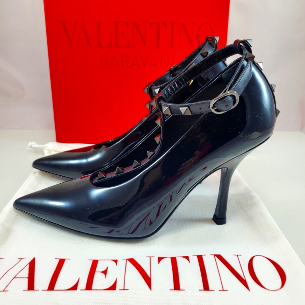 NEW$1250 VALENTINO Rockstud Patent Leather 100 Pumps With Matching Studs Sz 36.5 - Picture 8 of 16